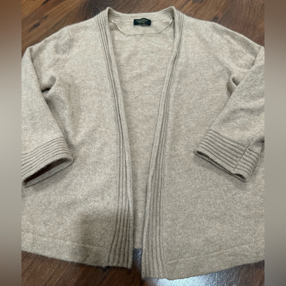 Charter Club 100% cashmere open front cardigan Sz Small Tan color super soft